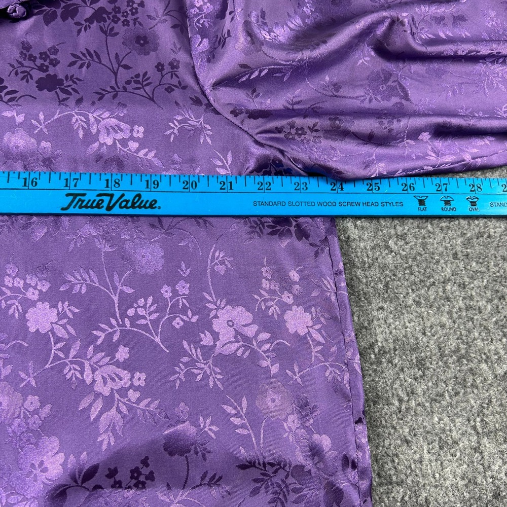 Bloomingdales Purple Floral Jacquard Satin Pajama Set Frog Button XL - Picture 12 of 14